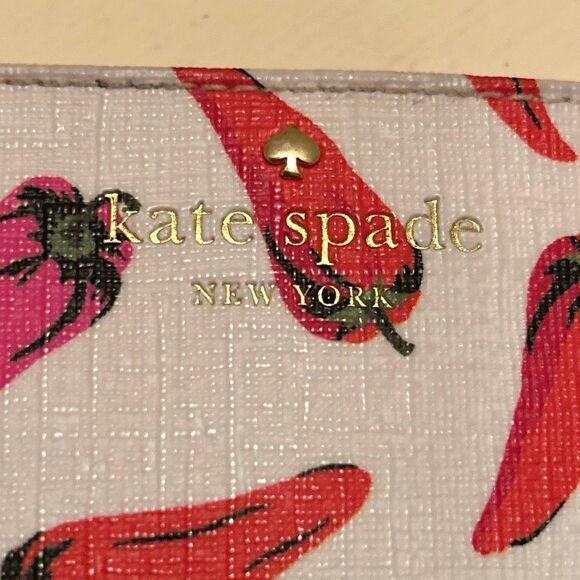 Kate Spade Red Pink Hot Chili Peppers Card Holder Wallet Garden Vegetable - Picture 4 of 7